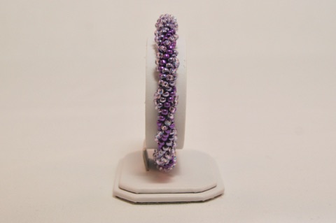 Purples Ridged Spiral Beaded Kumihimo Bracelet